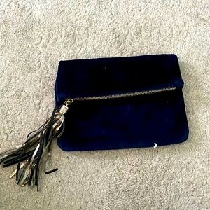 dark blue velvet bag with tassel like new